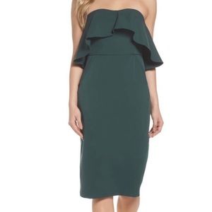 Chelsea28 Green Strapless Midi Dress Pockets